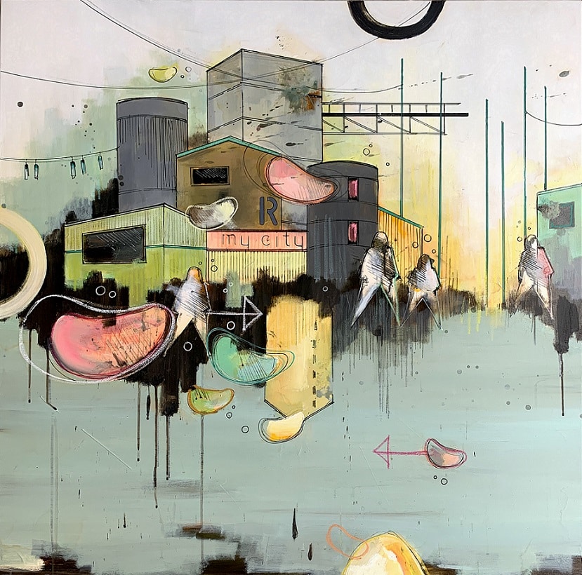Casper Eliasen My city. 100 x 100 cm. 13 000 kr.