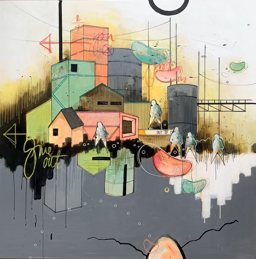 Casper Eliasen, Upside Downtown 120x120 cm. 19.000 kr.